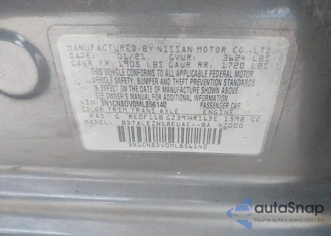 2021 Nissan Versa S Xtronic Cvt из США, поврежденный, VIN 3N1CN8DV0ML856140
